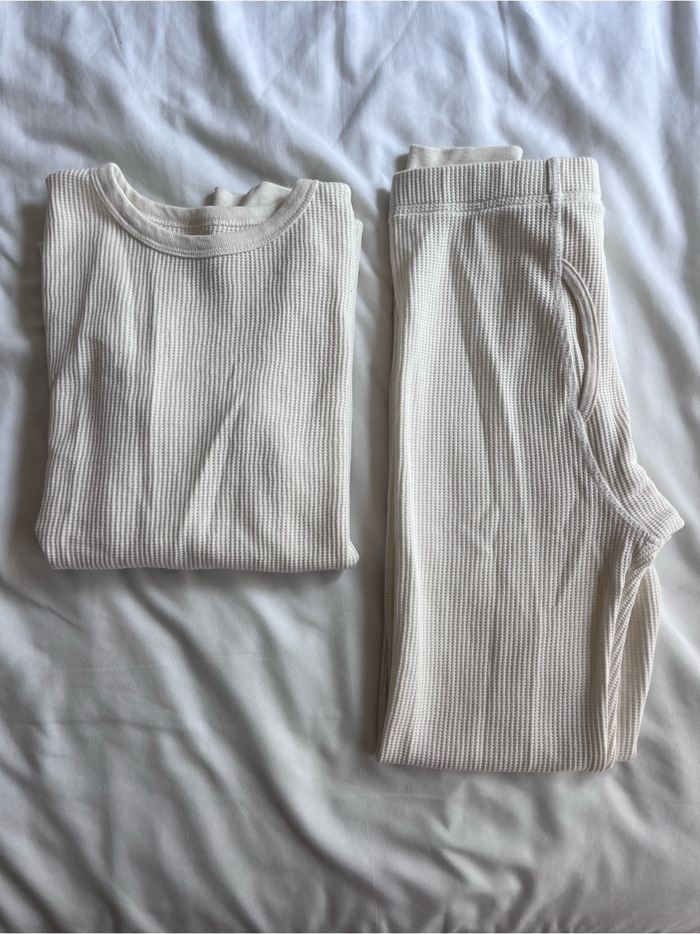 Fruit of the Loom Waffle-Knit Two-Piece Set in Cream